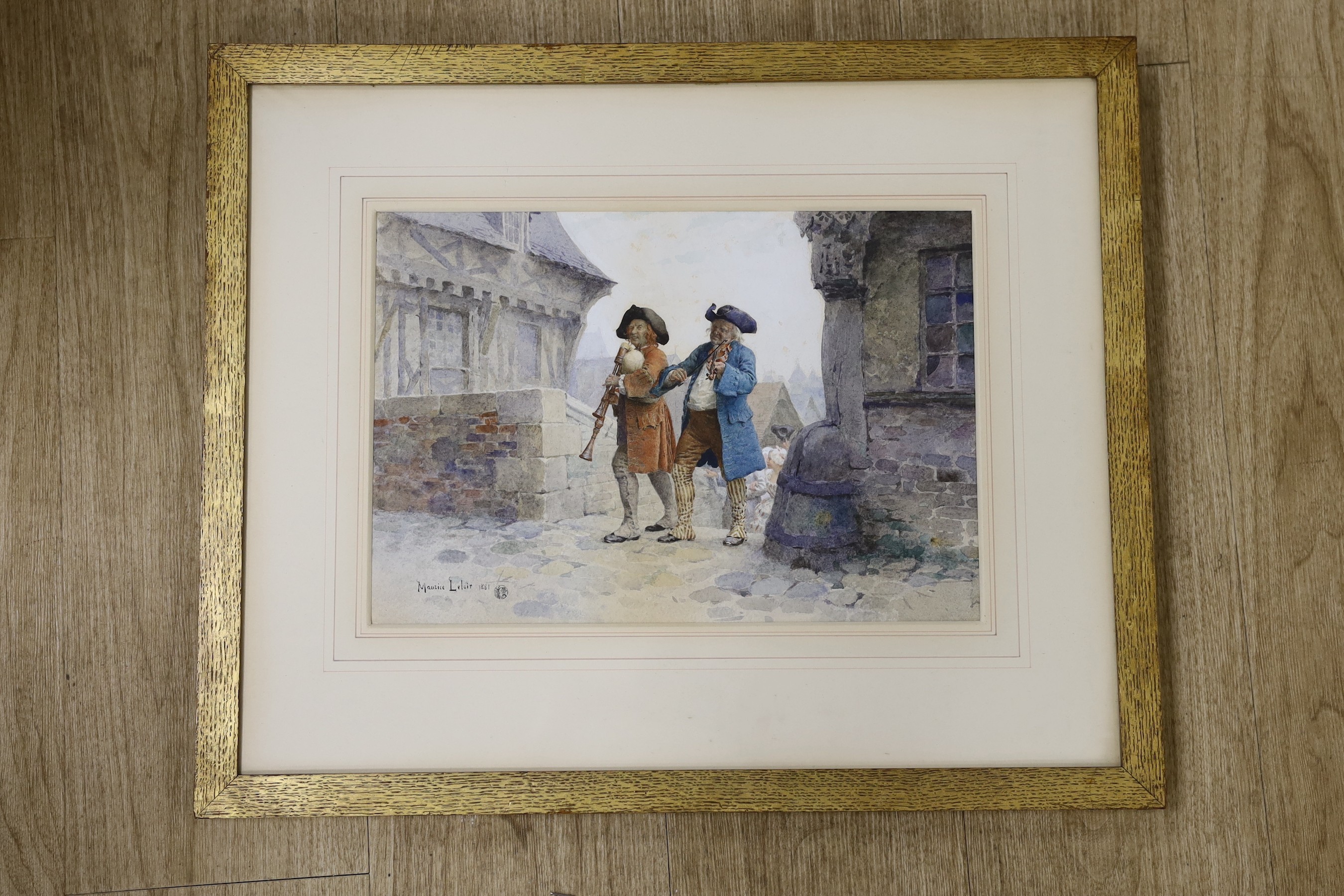 Maurice Leloir (1853-1940), watercolour, Street Musicians, signed and dated 1881, 25 x 36cm